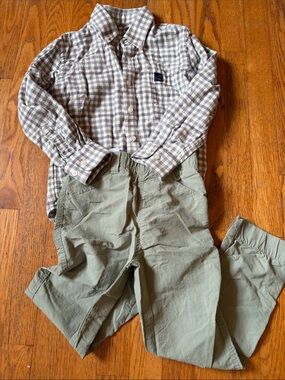 Plaid Button-Up Shirt & Sage Green Pants Set